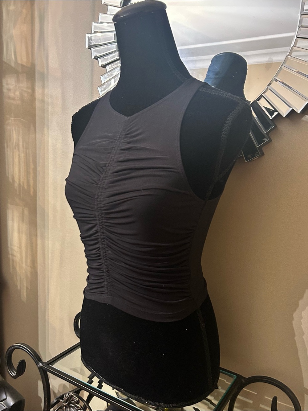 Dynamite Black Ruched Halter Mesh Tank - Picture 4 of 6
